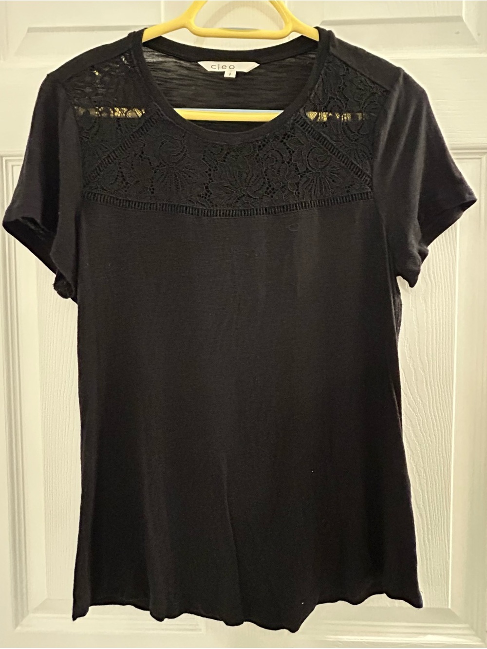 cleo Black Short Sleeve Lace Yoke Tee